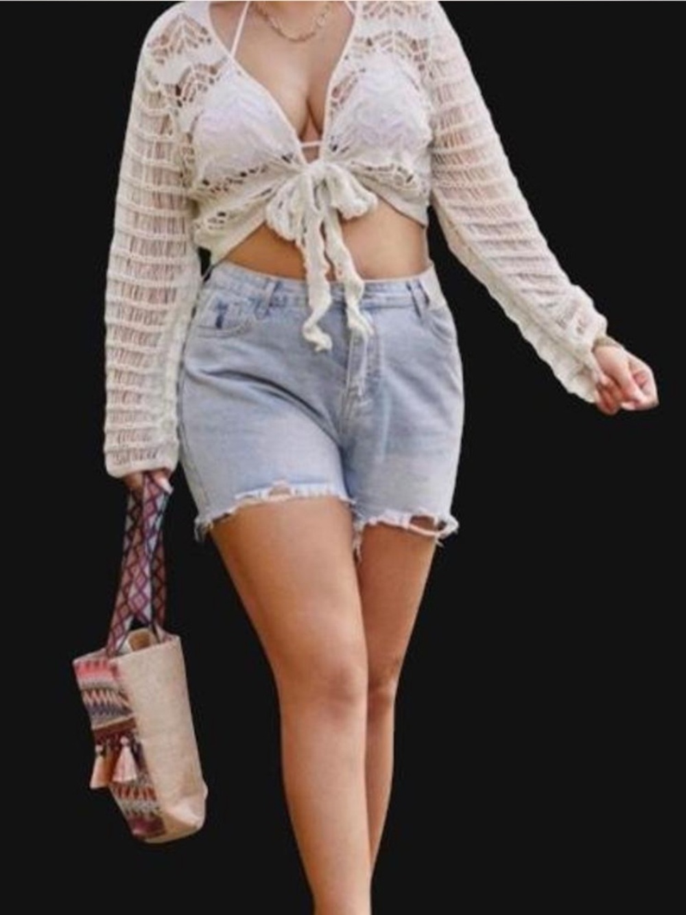 Plus size Y2K ivory crochet shrug sweater 2x